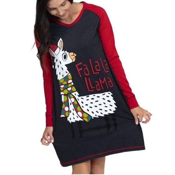 NWT Lazy One Falala Llama Christmas Nightshirt Long-sleeve Size L/XL Pyjamacore - Picture 1 of 9